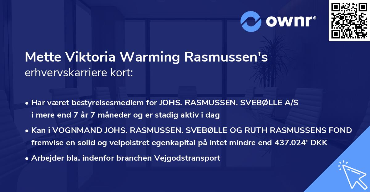 Mette Viktoria Warming Rasmussen's erhvervskarriere kort
