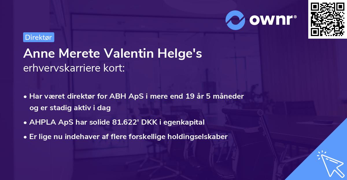 Anne Merete Valentin Helge's erhvervskarriere kort