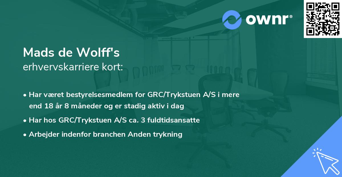 Mads de Wolff's erhvervskarriere kort