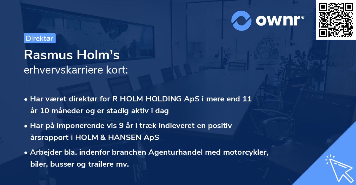 Rasmus Holm's erhvervskarriere kort