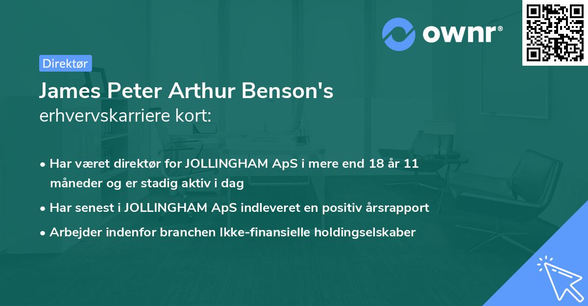 James Peter Arthur Benson's erhvervskarriere kort