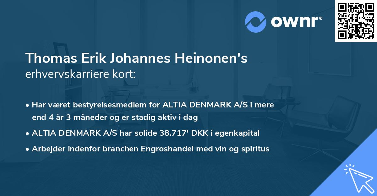 Thomas Erik Johannes Heinonen's erhvervskarriere kort