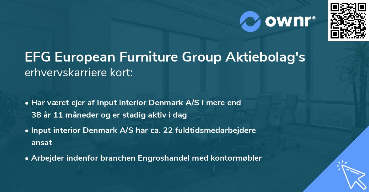 EFG European Furniture Group Aktiebolag's erhvervskarriere kort