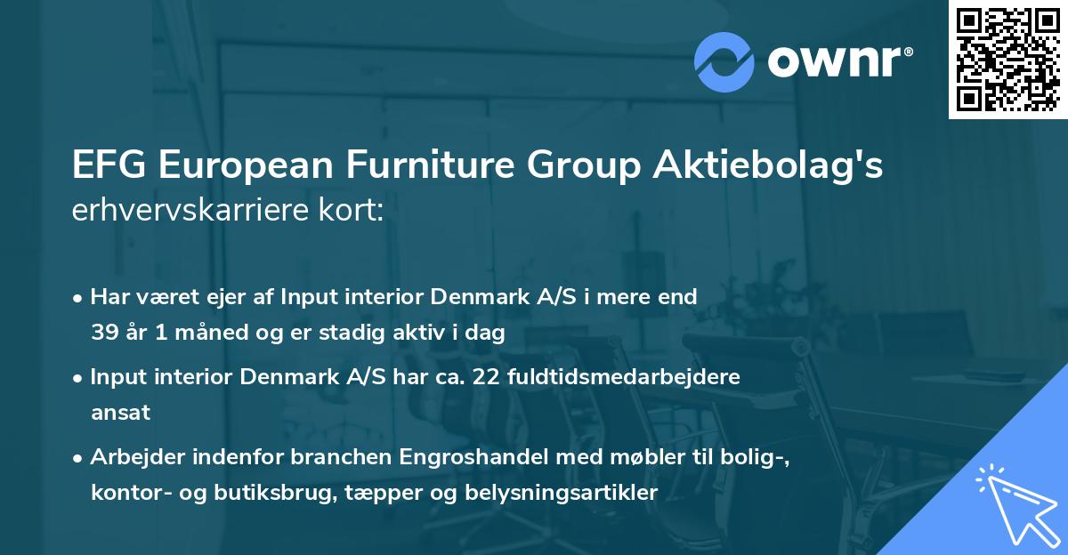 EFG European Furniture Group Aktiebolag's erhvervskarriere kort