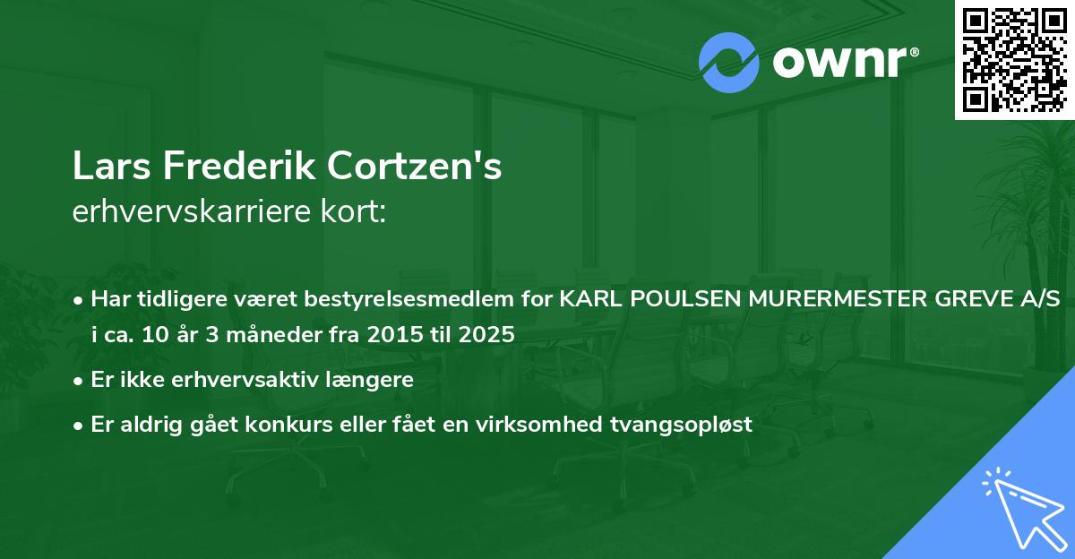 Lars Frederik Cortzen's erhvervskarriere kort