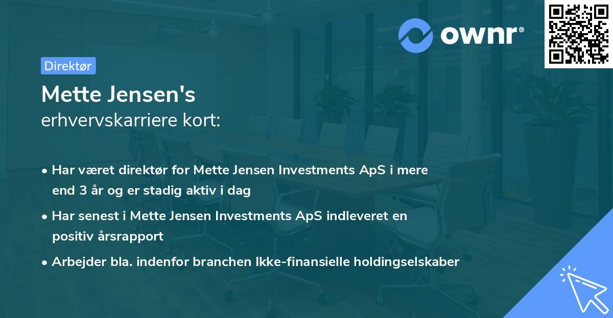 Mette Jensen's erhvervskarriere kort