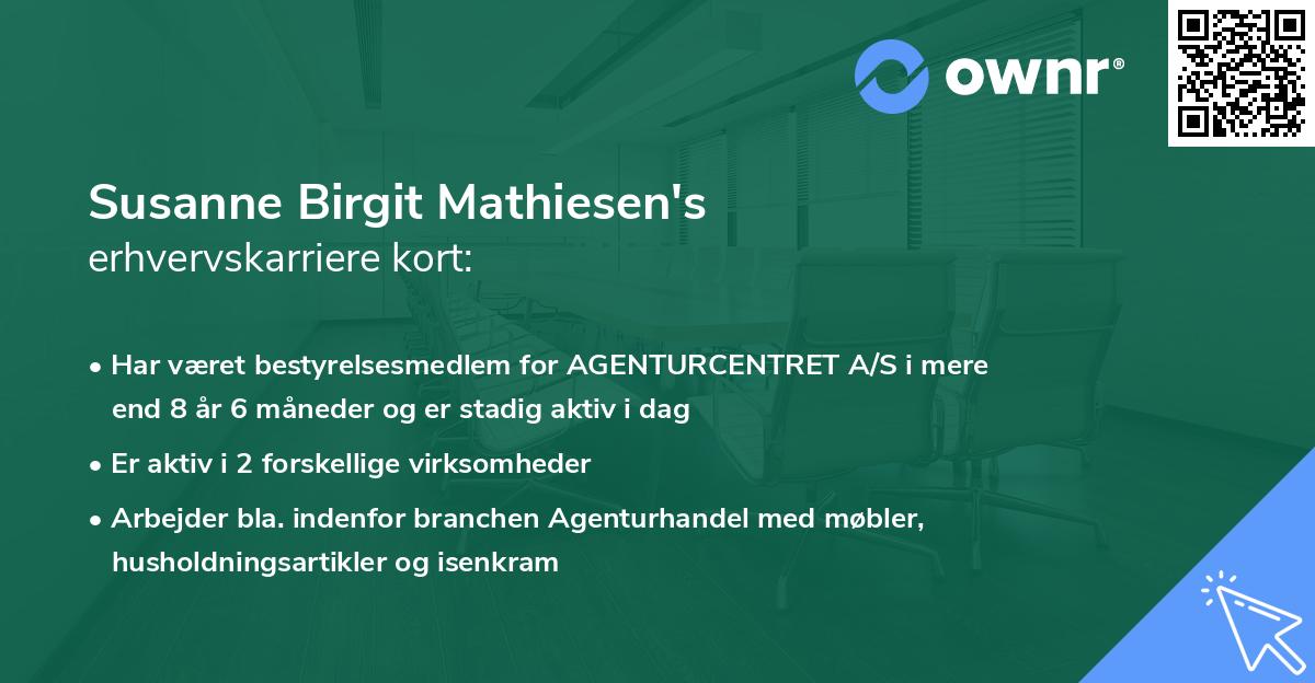 Susanne Birgit Mathiesen's erhvervskarriere kort
