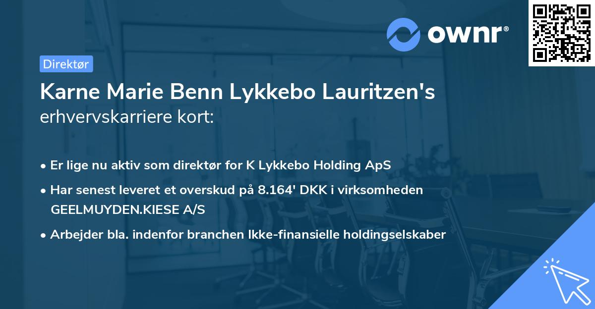 Karne Marie Benn Lykkebo Lauritzen's erhvervskarriere kort