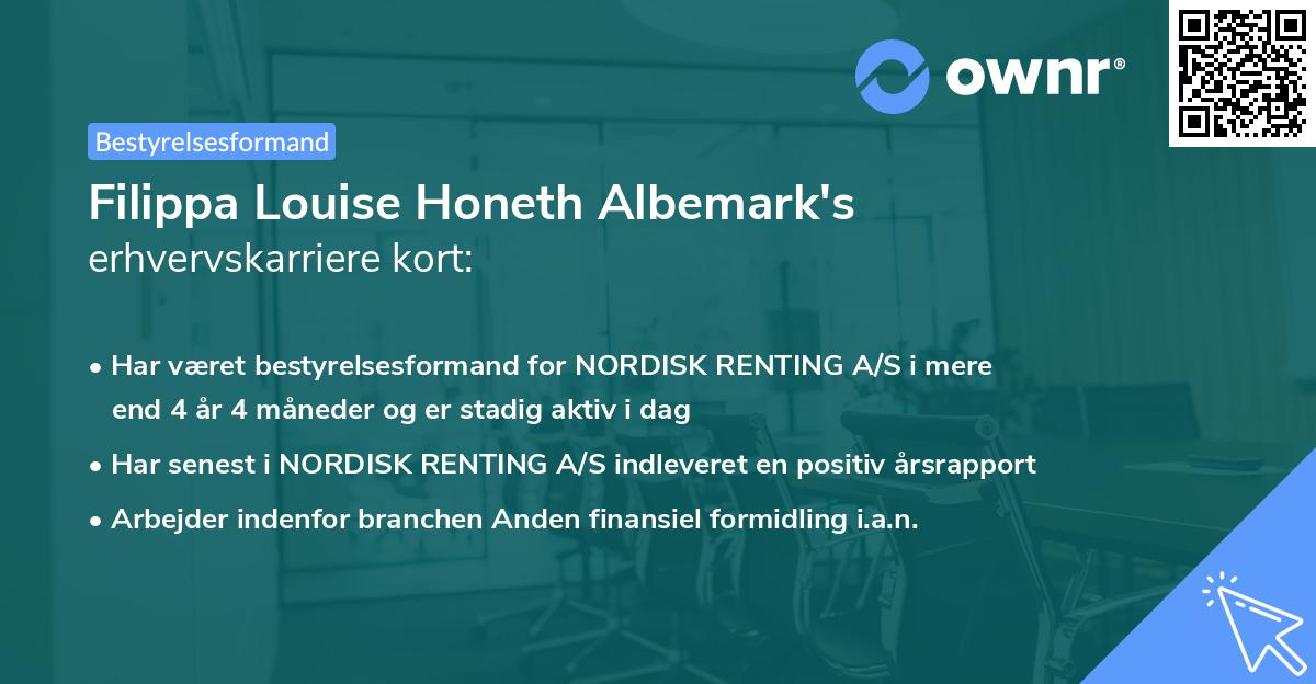 Filippa Louise Honeth Albemark's erhvervskarriere kort