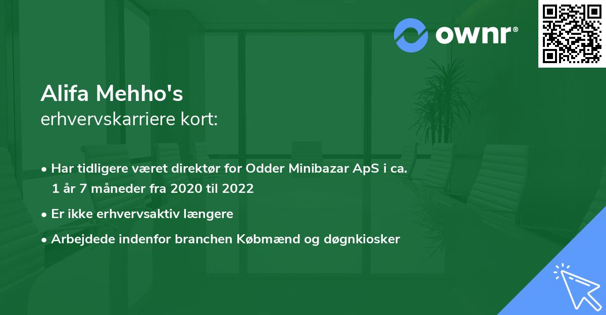 Alifa Mehho's erhvervskarriere kort