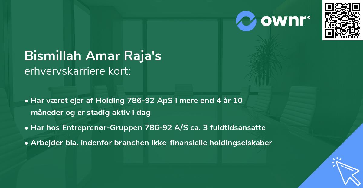 Bismillah Amar Raja's erhvervskarriere kort