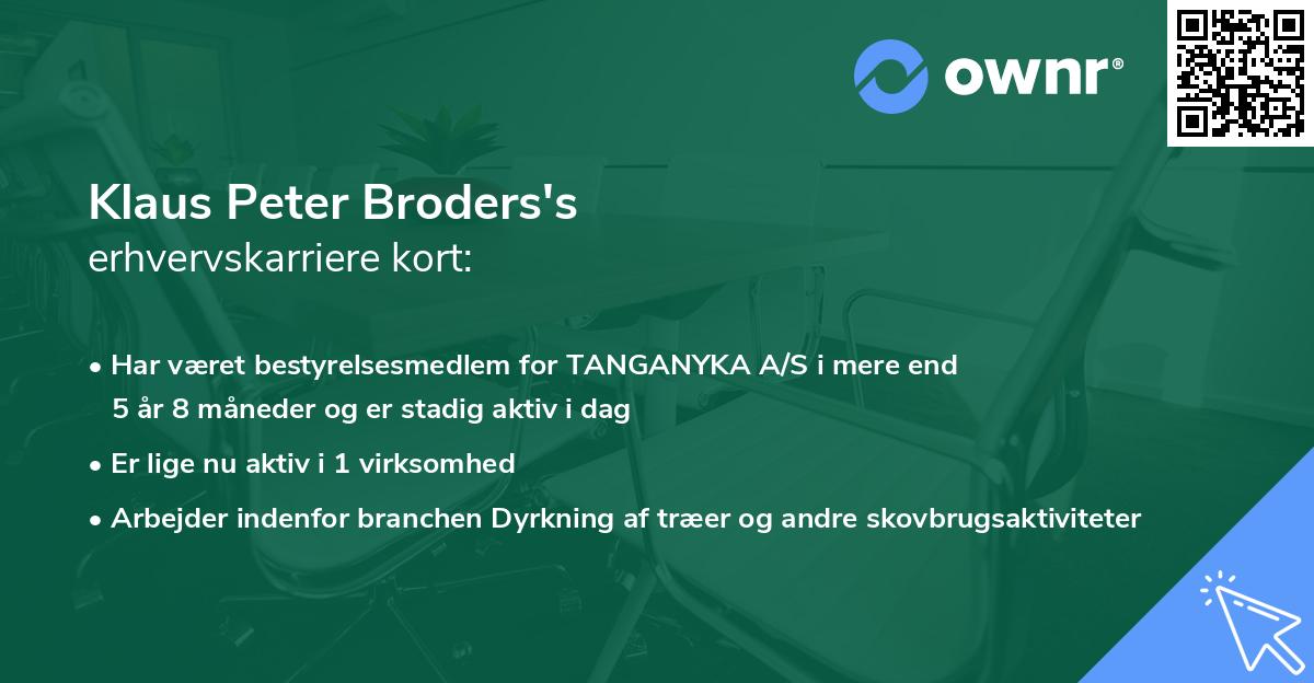 Klaus Peter Broders's erhvervskarriere kort