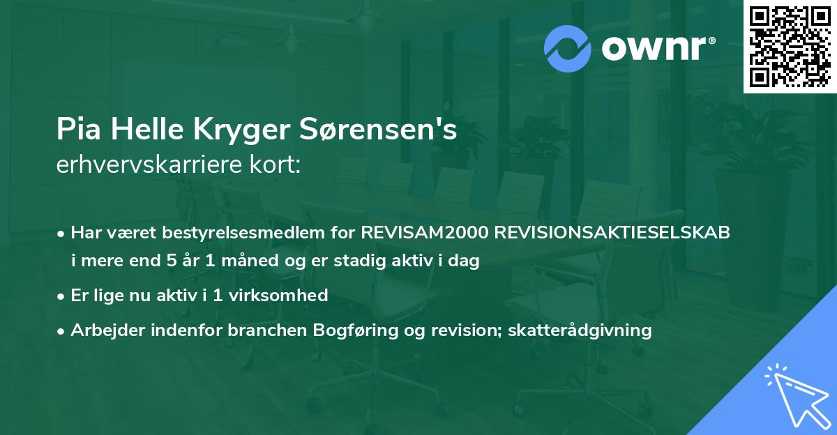 Pia Helle Kryger Sørensen's erhvervskarriere kort