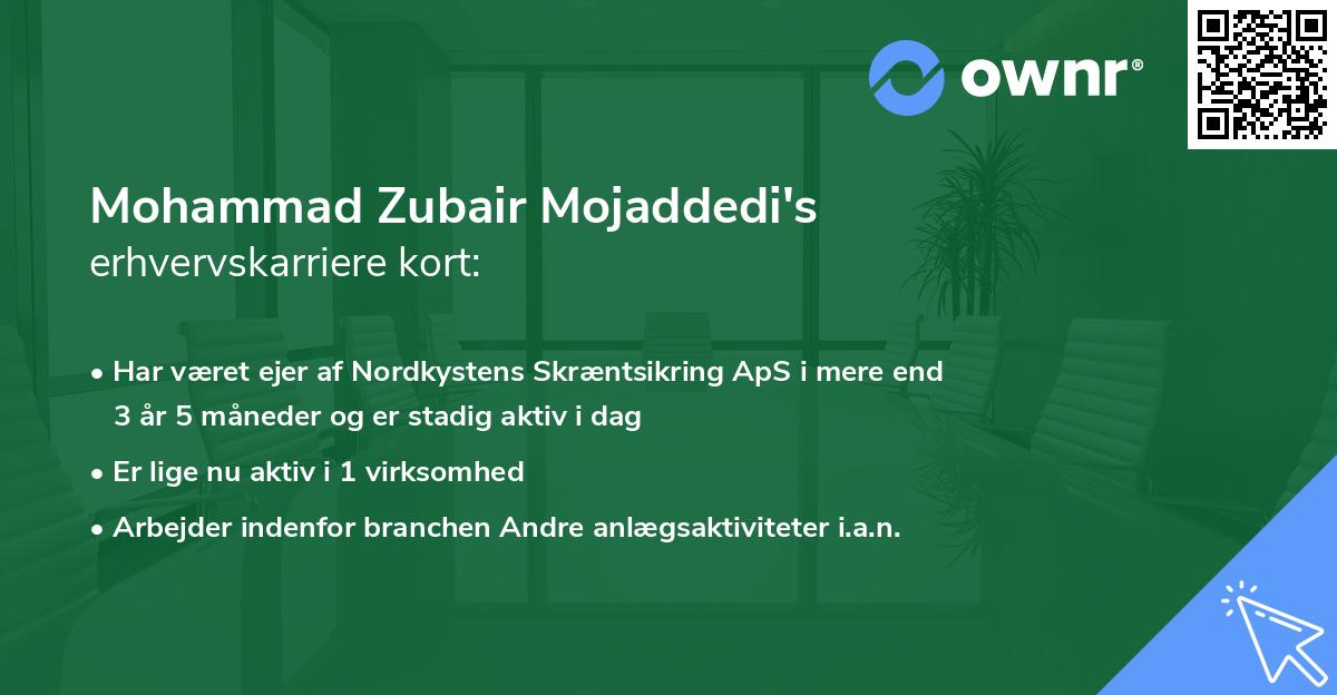 Mohammad Zubair Mojaddedi's erhvervskarriere kort