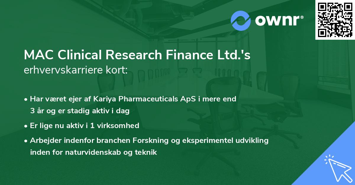 MAC Clinical Research Finance Ltd.'s erhvervskarriere kort