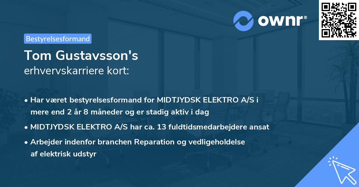 Tom Gustavsson's erhvervskarriere kort