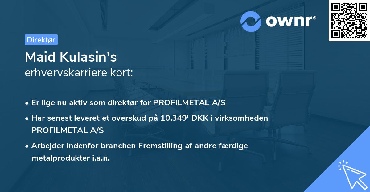 Maid Kulasin's erhvervskarriere kort