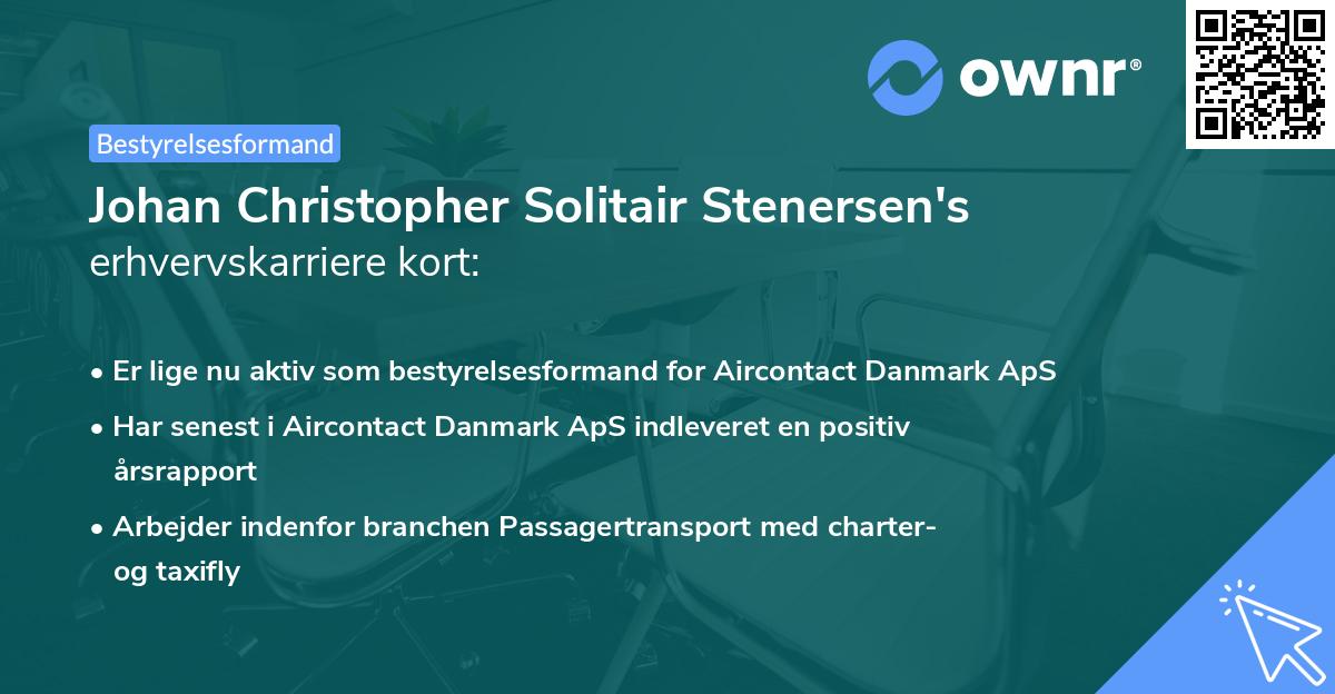 Johan Christopher Solitair Stenersen's erhvervskarriere kort