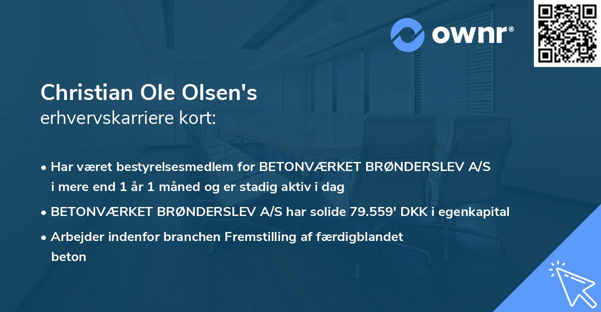 Christian Ole Olsen's erhvervskarriere kort