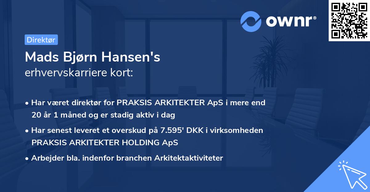 Mads Bjørn Hansen's erhvervskarriere kort