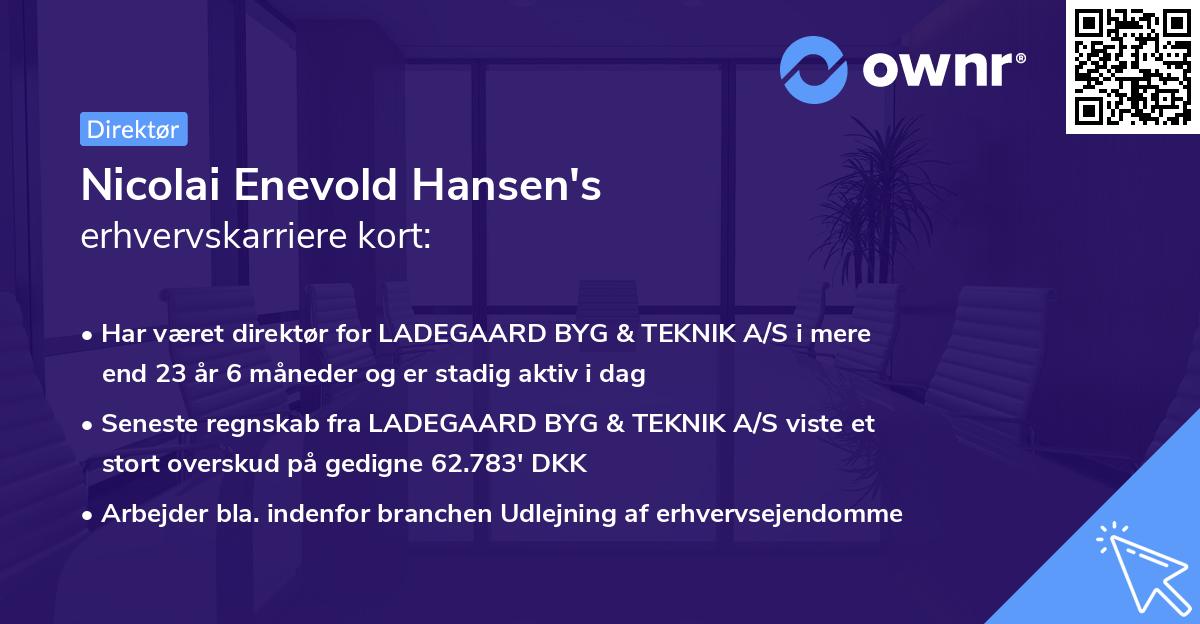 Nicolai Enevold Hansen's erhvervskarriere kort