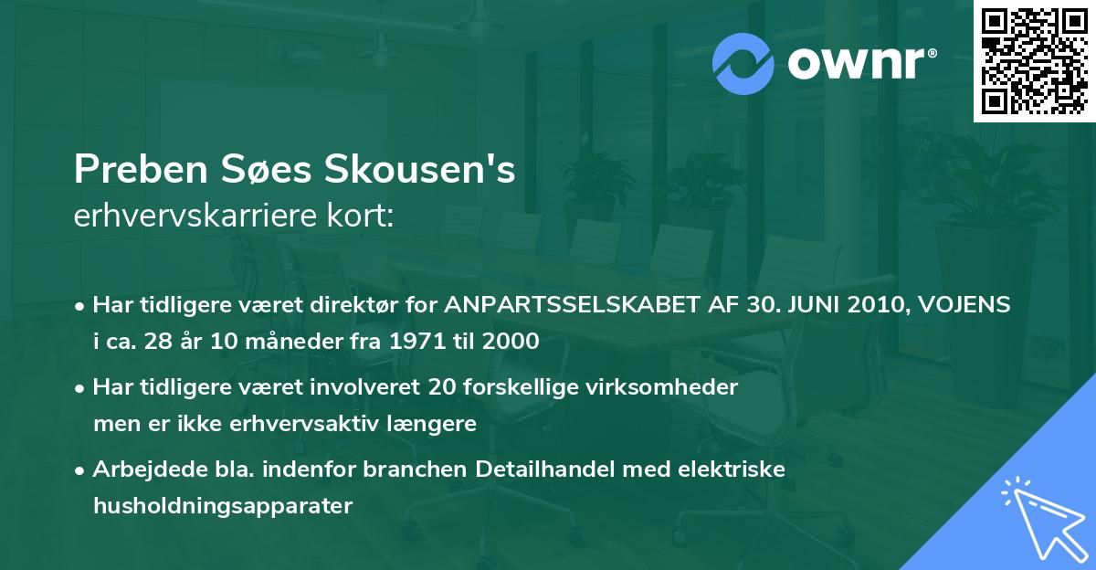Preben Søes Skousen's erhvervskarriere kort