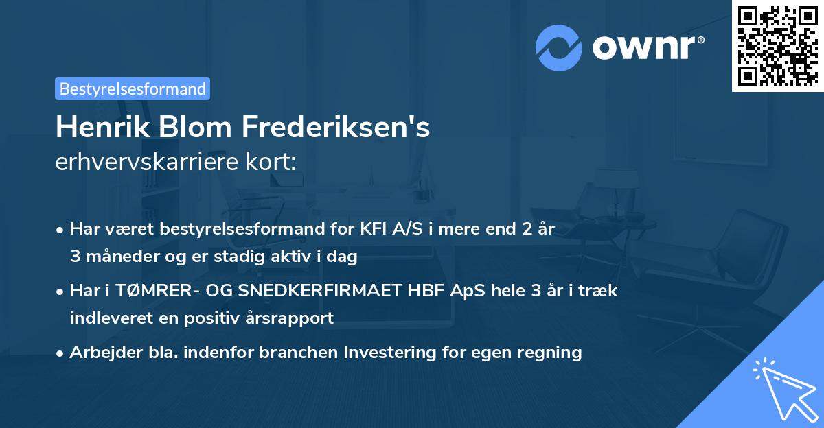 Henrik Blom Frederiksen's erhvervskarriere kort
