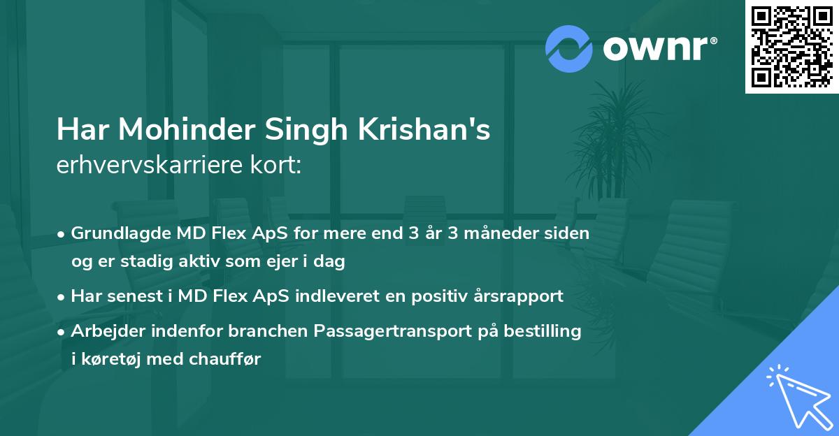 Har Mohinder Singh Krishan's erhvervskarriere kort