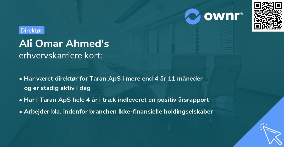 Ali Omar Ahmed's erhvervskarriere kort