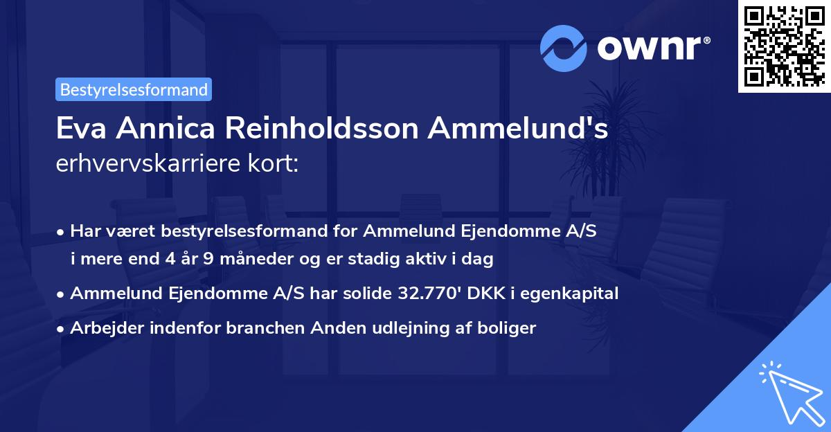 Eva Annica Reinholdsson Ammelund's erhvervskarriere kort