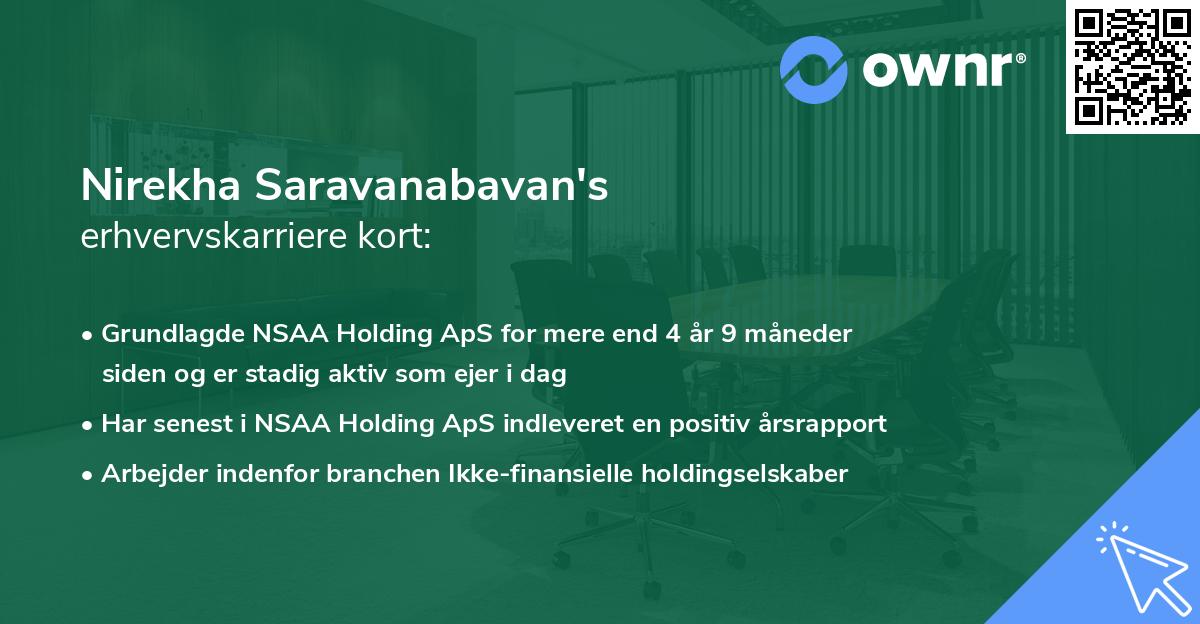 Nirekha Saravanabavan's erhvervskarriere kort