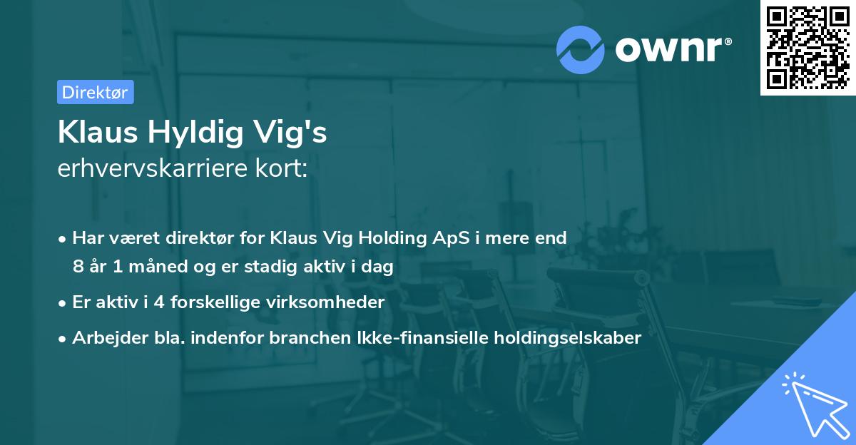 Klaus Hyldig Vig's erhvervskarriere kort