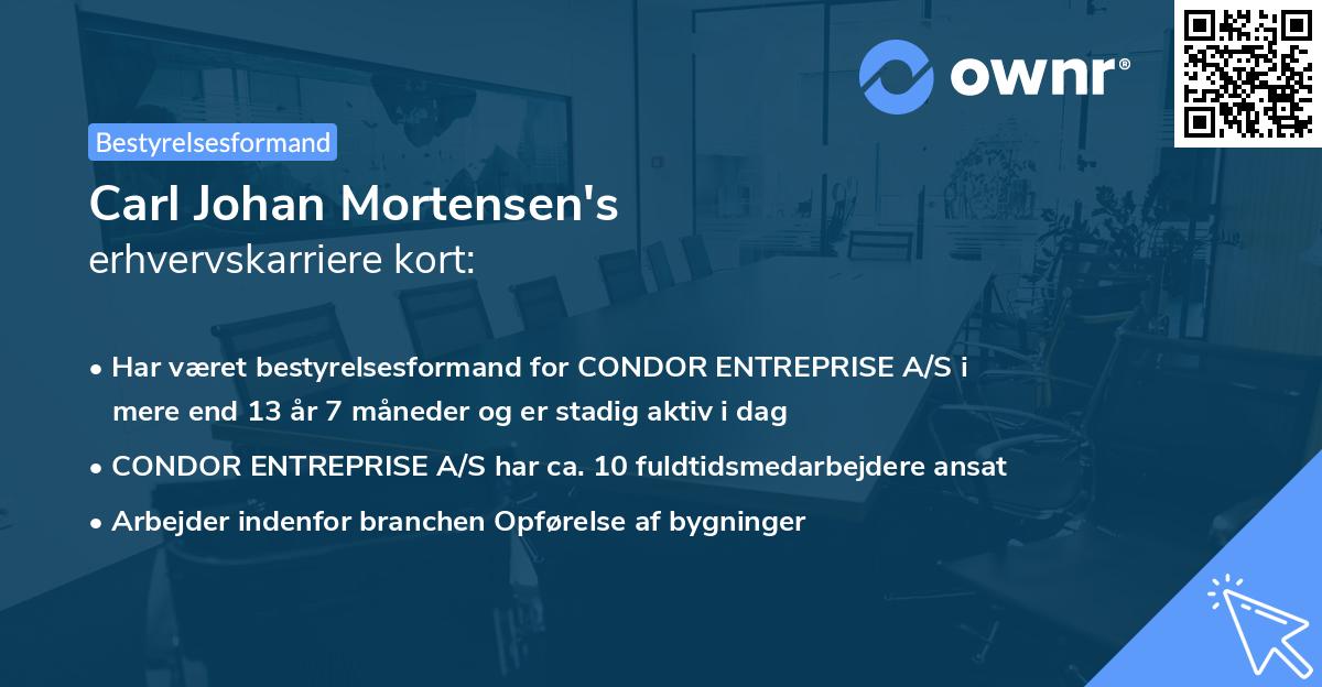 Carl Johan Mortensen's erhvervskarriere kort