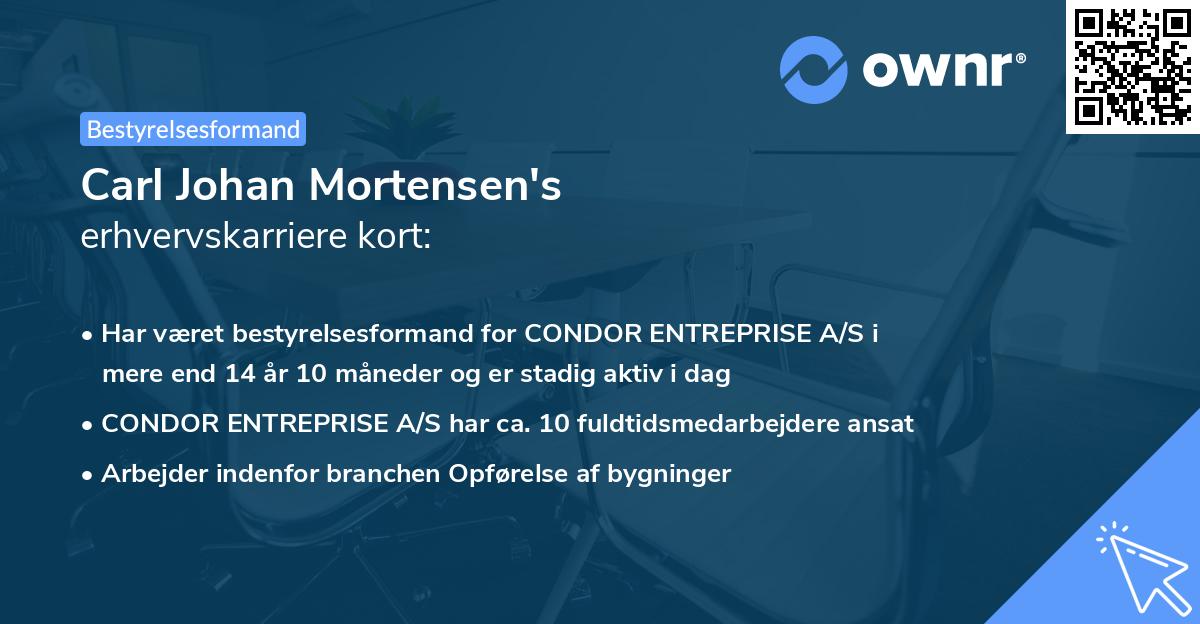 Carl Johan Mortensen's erhvervskarriere kort