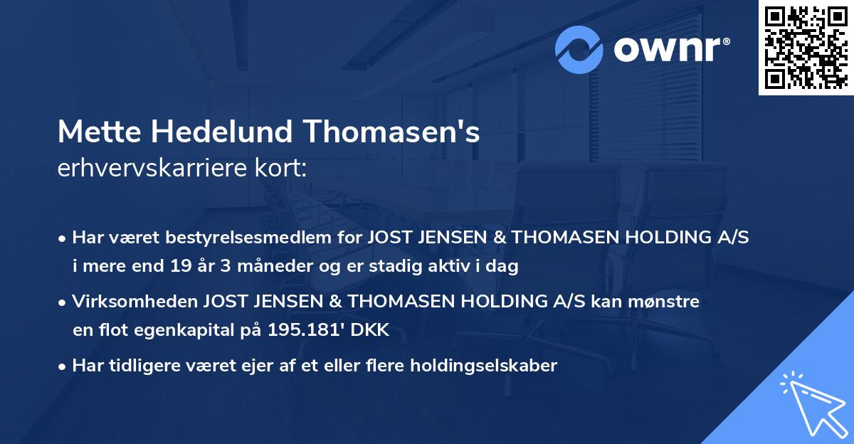 Mette Hedelund Thomasen's erhvervskarriere kort