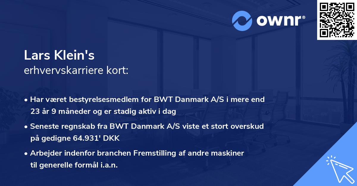 Lars Klein's erhvervskarriere kort