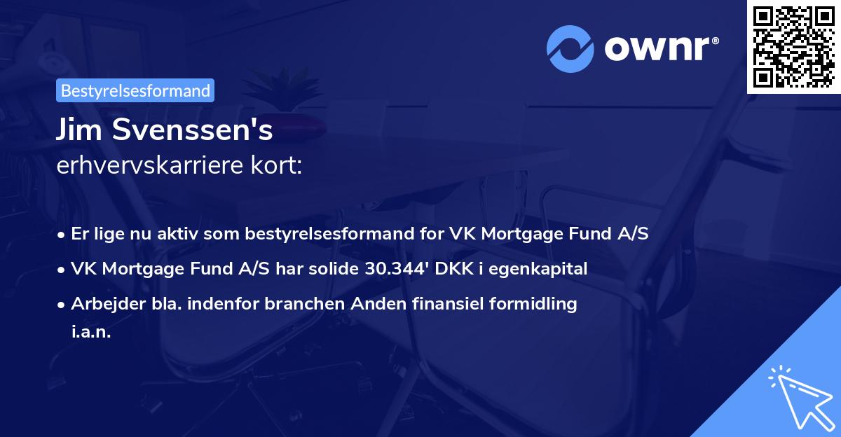 Jim Svenssen's erhvervskarriere kort