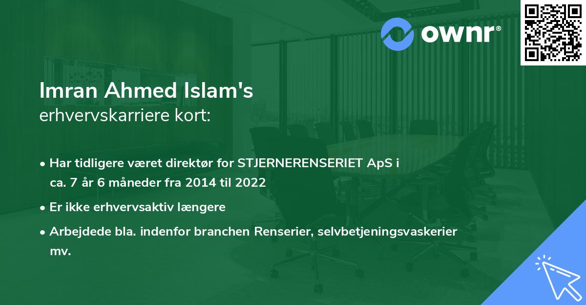 Imran Ahmed Islam's erhvervskarriere kort