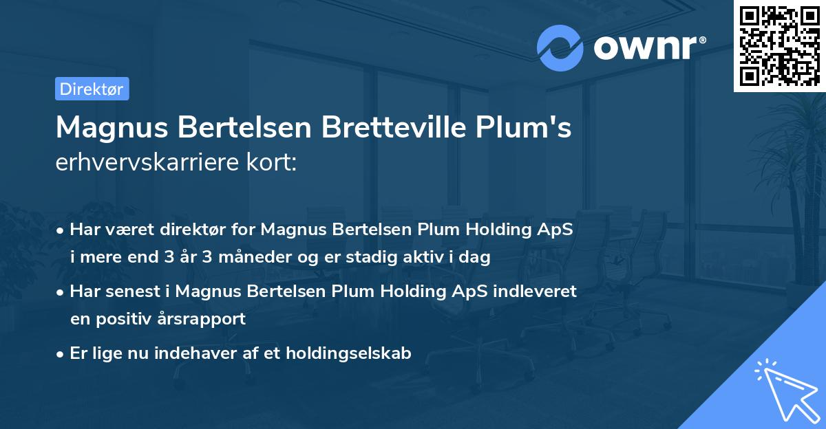 Magnus Bertelsen Bretteville Plum's erhvervskarriere kort