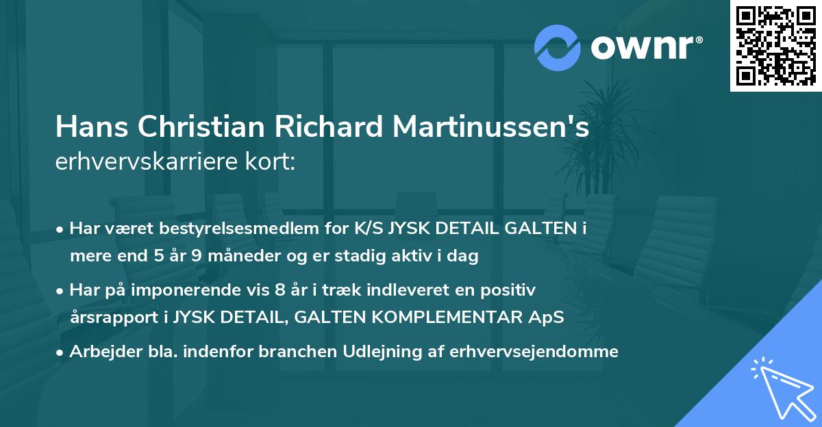 Hans Christian Richard Martinussen's erhvervskarriere kort