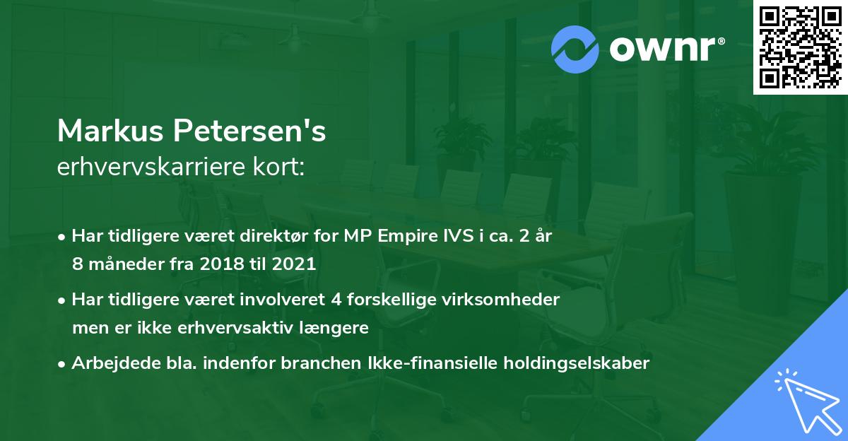 Markus Petersen's erhvervskarriere kort