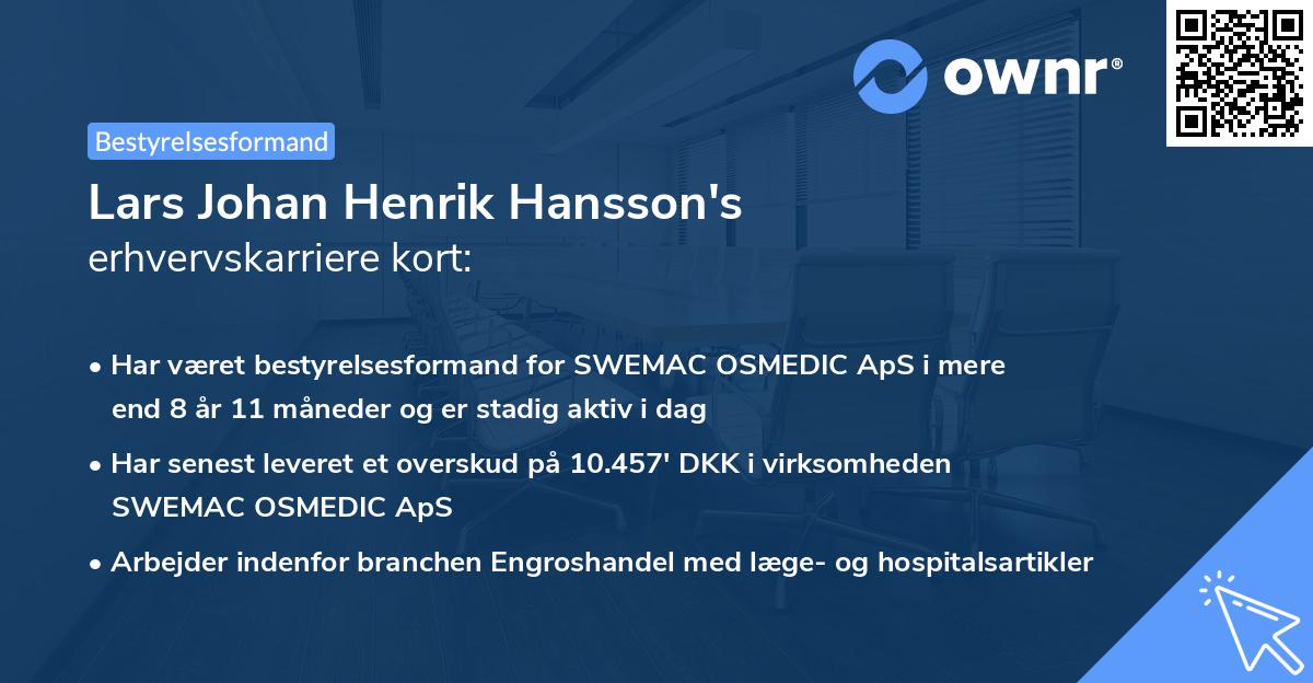Lars Johan Henrik Hansson's erhvervskarriere kort