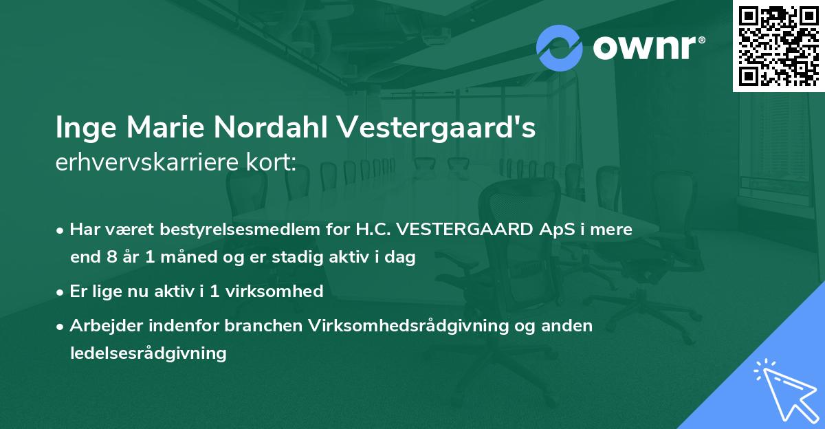 Inge Marie Nordahl Vestergaard's erhvervskarriere kort
