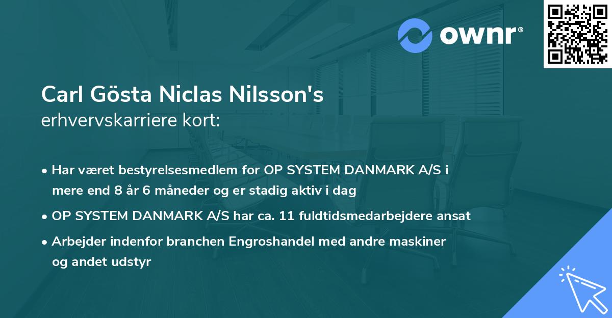 Carl Gösta Niclas Nilsson's erhvervskarriere kort