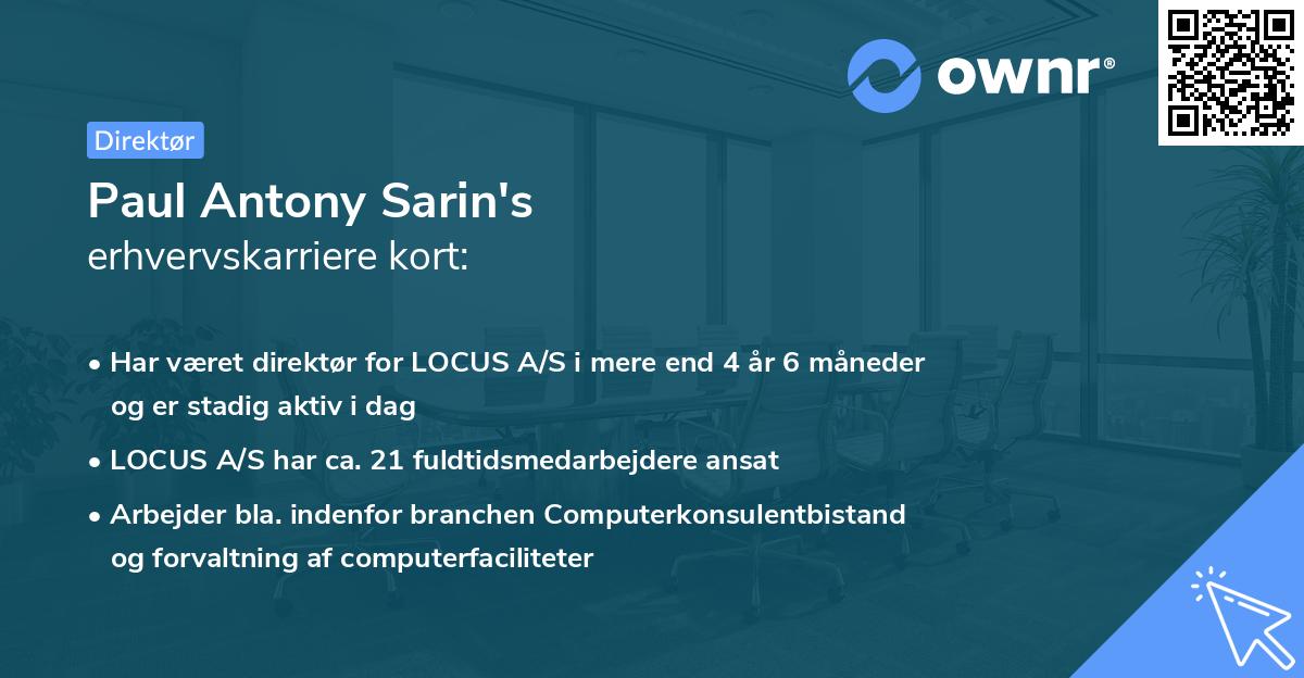 Paul Antony Sarin's erhvervskarriere kort