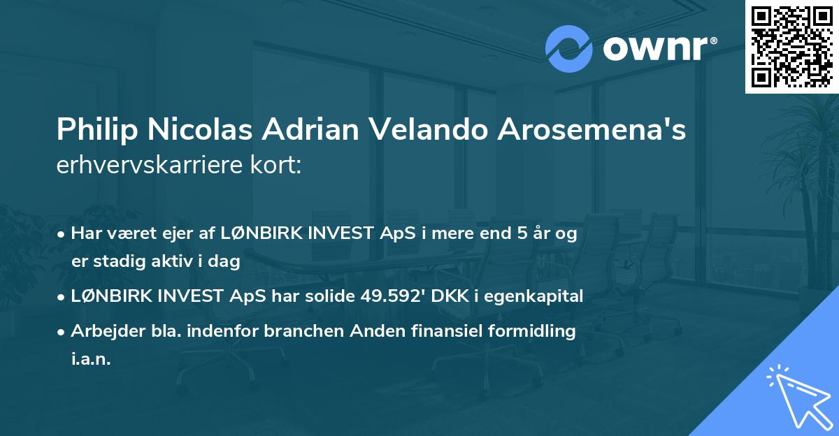 Philip Nicolas Adrian Velando Arosemena's erhvervskarriere kort