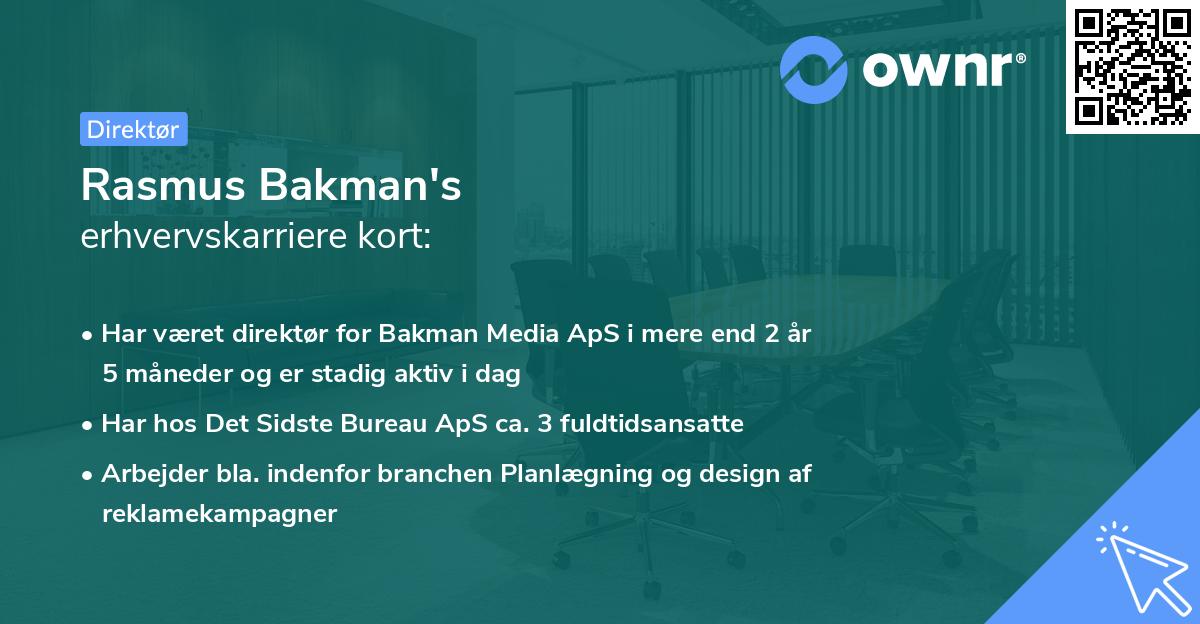Rasmus Bakman's erhvervskarriere kort