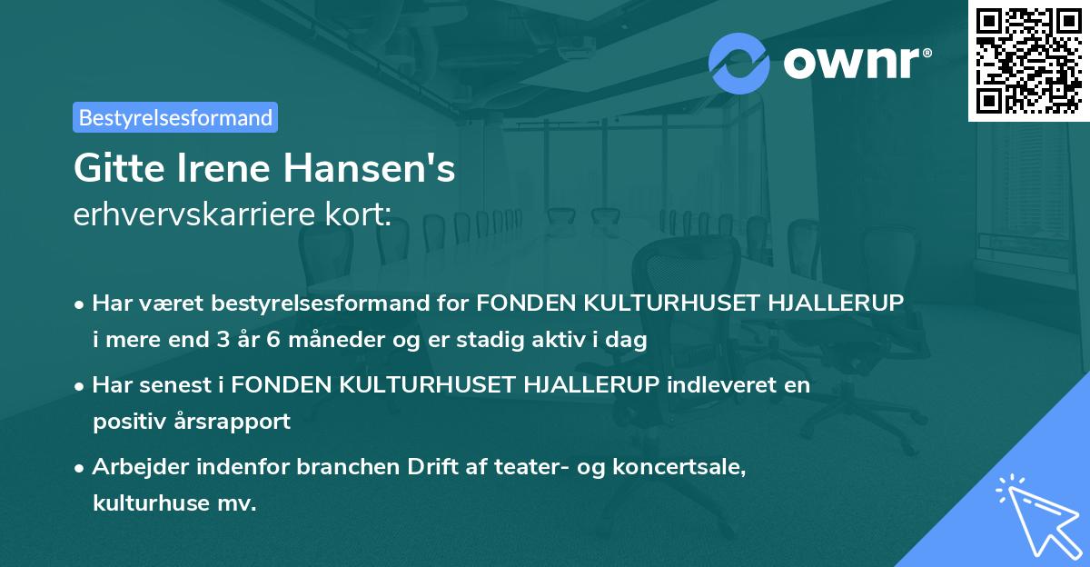 Gitte Irene Hansen's erhvervskarriere kort