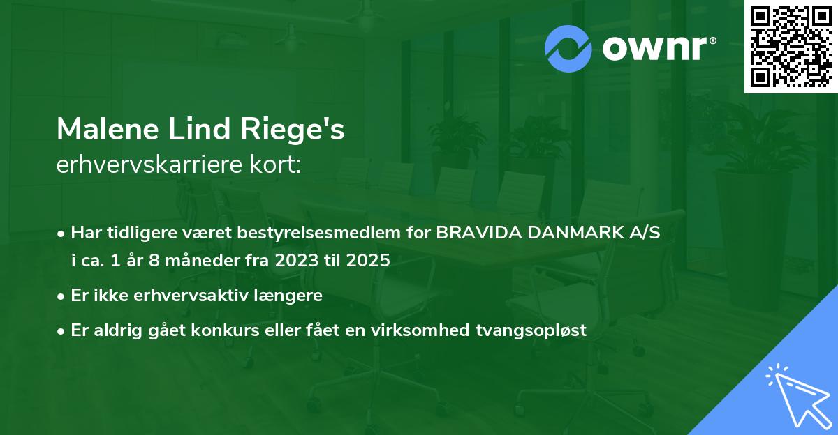 Malene Lind Riege's erhvervskarriere kort