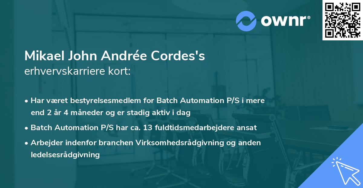 Mikael John Andrée Cordes's erhvervskarriere kort